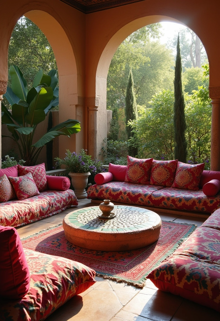 25 Outdoor Living Room Ideas That Bring Comfort Outside - 12. Moroccan-Inspired Lounge