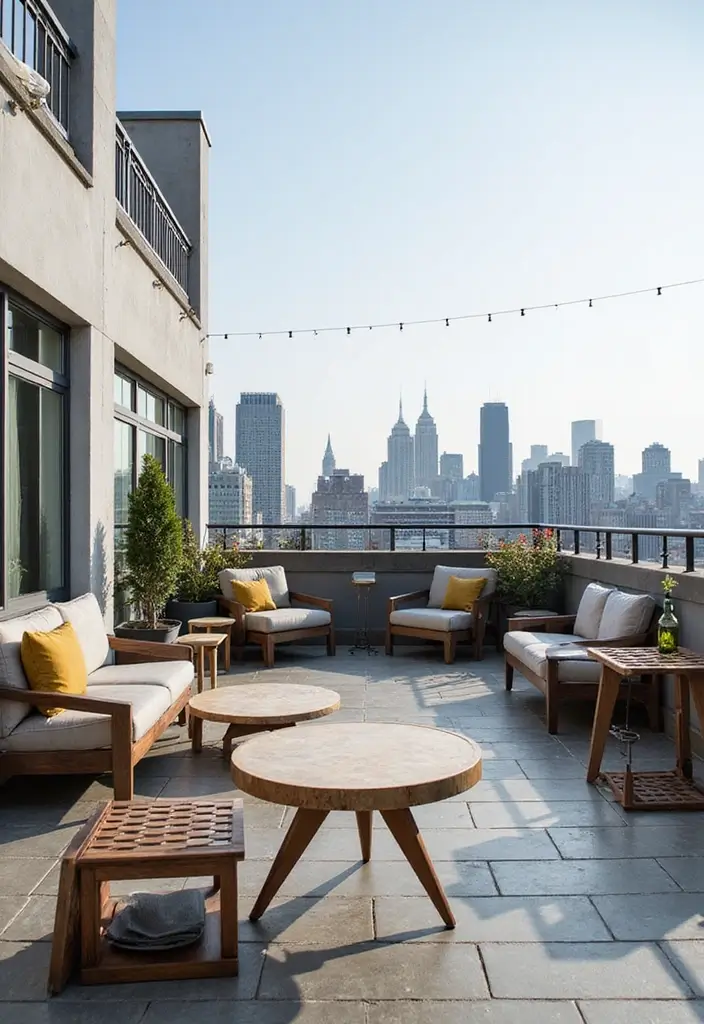 25 Outdoor Living Room Ideas That Bring Comfort Outside - 18. Sleek Rooftop Lounge