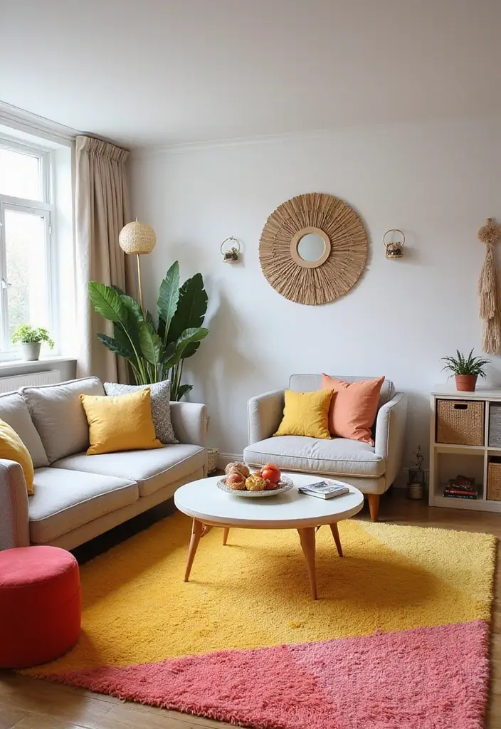 27 Carpet in Living Room Ideas That Feel Cozy and Chic - 18. Bright Hues for a Cheerful Environment