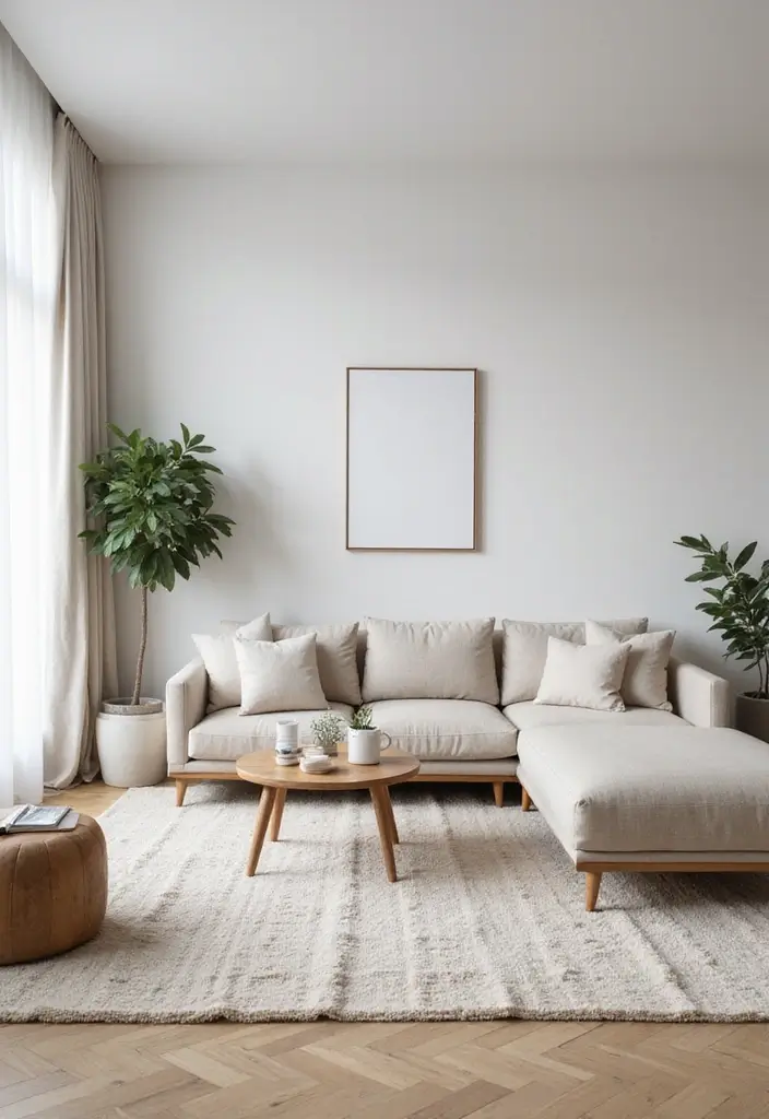 27 Carpet in Living Room Ideas That Feel Cozy and Chic - 21. Minimalist Rugs for a Clean Look