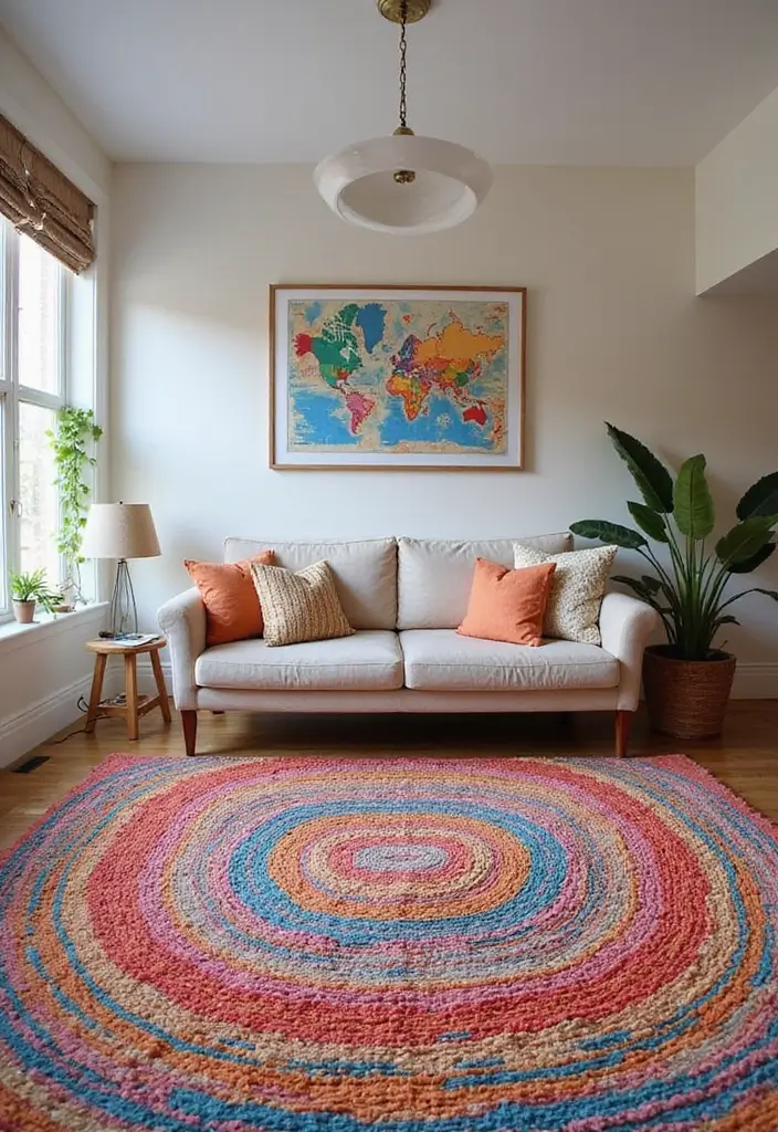 27 Carpet in Living Room Ideas That Feel Cozy and Chic - 6. Colorful Braided Rugs for a Playful Vibe