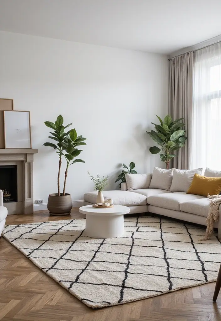 27 Carpet in Living Room Ideas That Feel Cozy and Chic - 8. Geometric Patterns for Modern Appeal