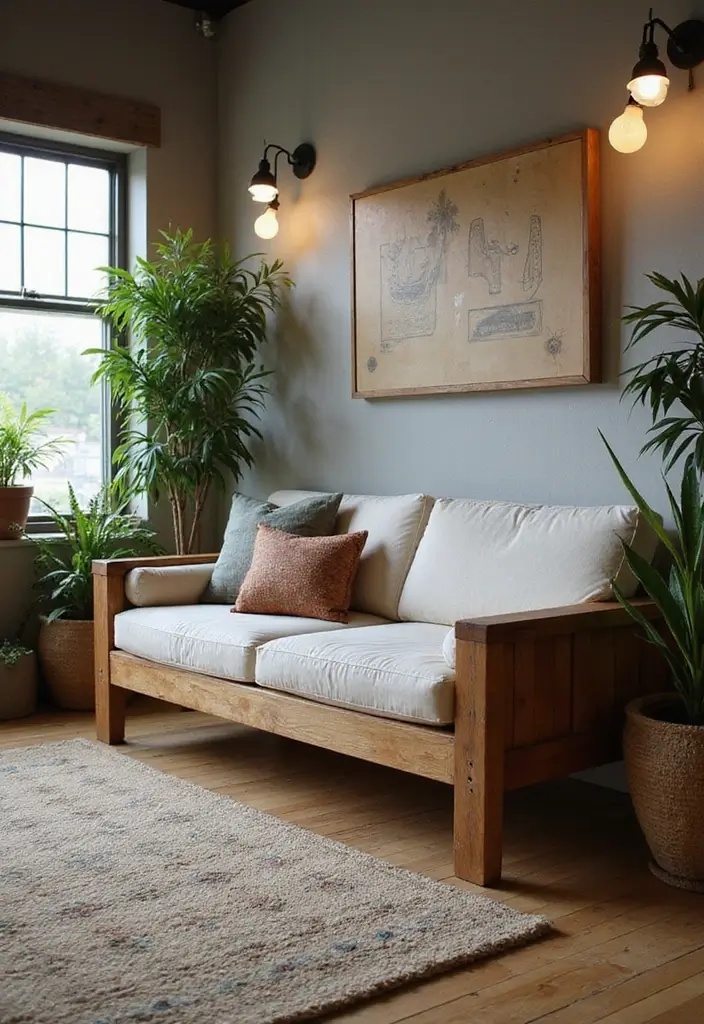 27 Couch Ideas Living Room That Combine Comfort and Style - 1. Reclaimed Wood Frame Sofa