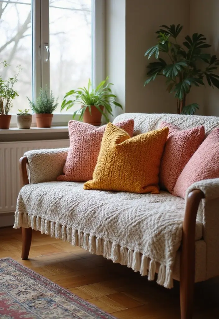 27 Couch Ideas Living Room That Combine Comfort and Style - 13. Knitted Couch Covers