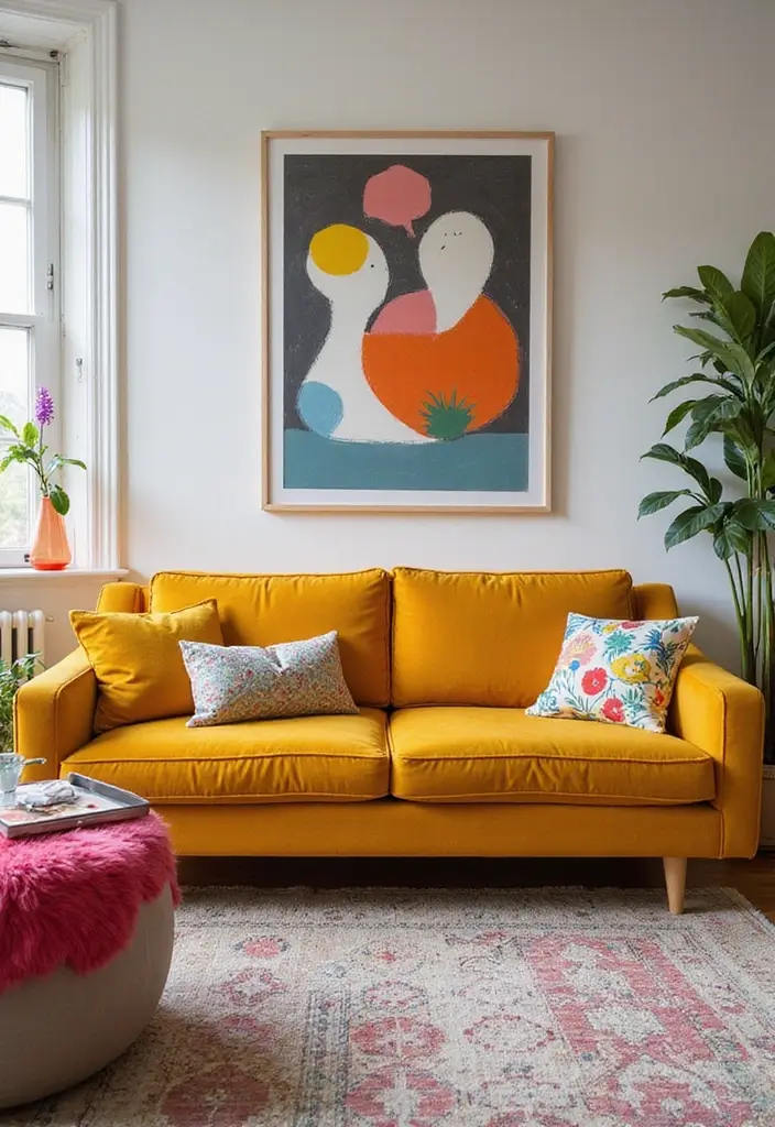 27 Couch Ideas Living Room That Combine Comfort and Style - 23. Couch with a Pop of Color