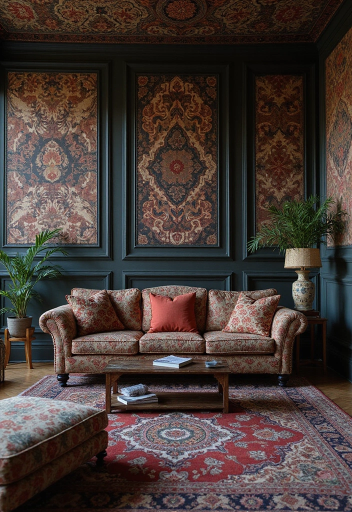 27 Goth Living Room Ideas That Feel Dark and Stylish - 10. Intricate Patterns