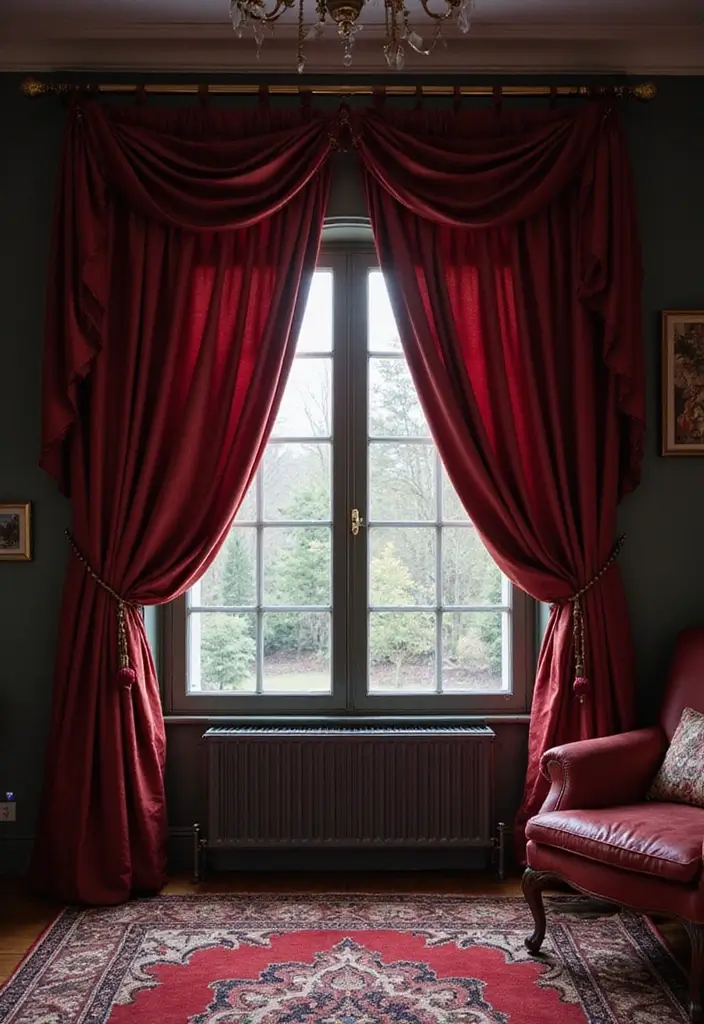 27 Goth Living Room Ideas That Feel Dark and Stylish - 17. Heavy Curtains