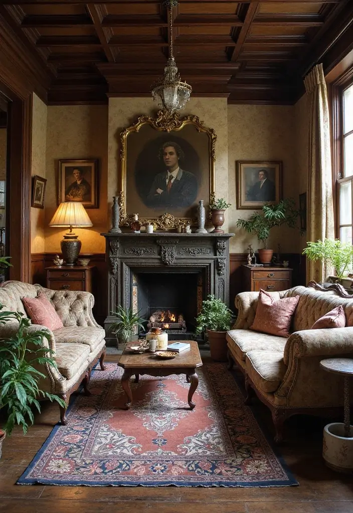 27 Goth Living Room Ideas That Feel Dark and Stylish - 2. Vintage Furnishings