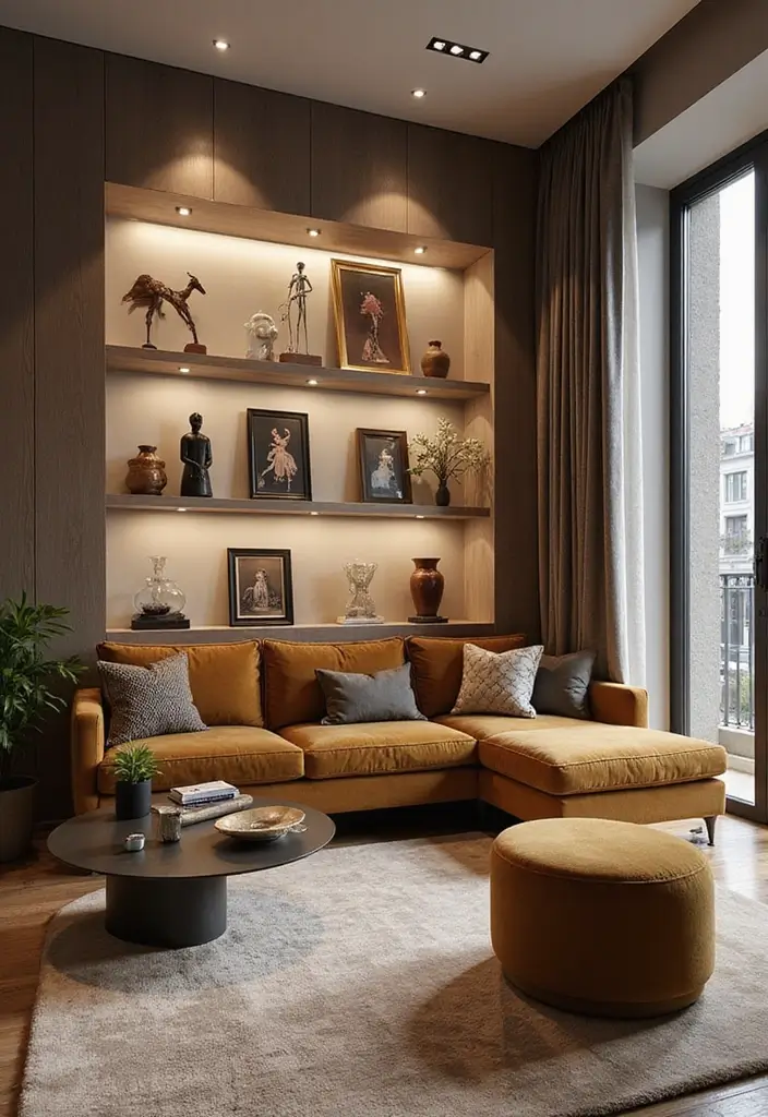 27 Goth Living Room Ideas That Feel Dark and Stylish - 25. Artistic Showcase