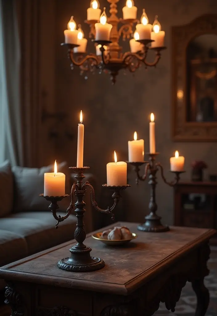 27 Goth Living Room Ideas That Feel Dark and Stylish - 3. Gothic Candles and Lighting