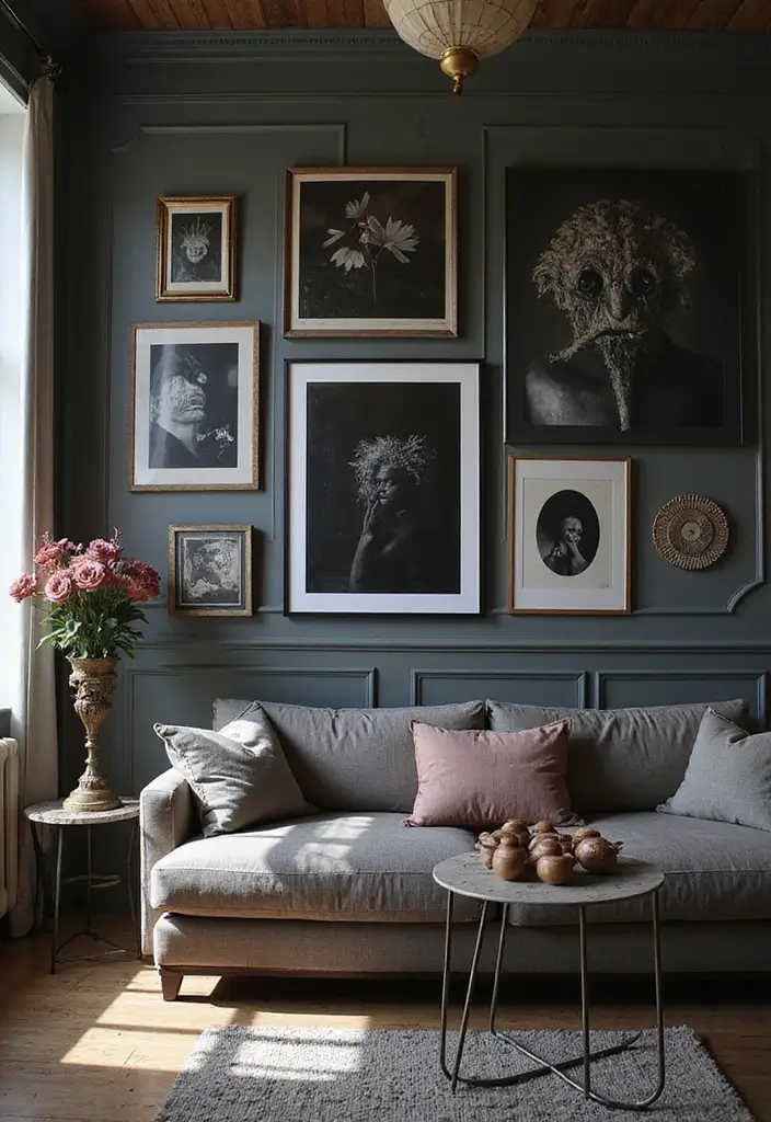 27 Goth Living Room Ideas That Feel Dark and Stylish - 5. Artistic Gothic Accents