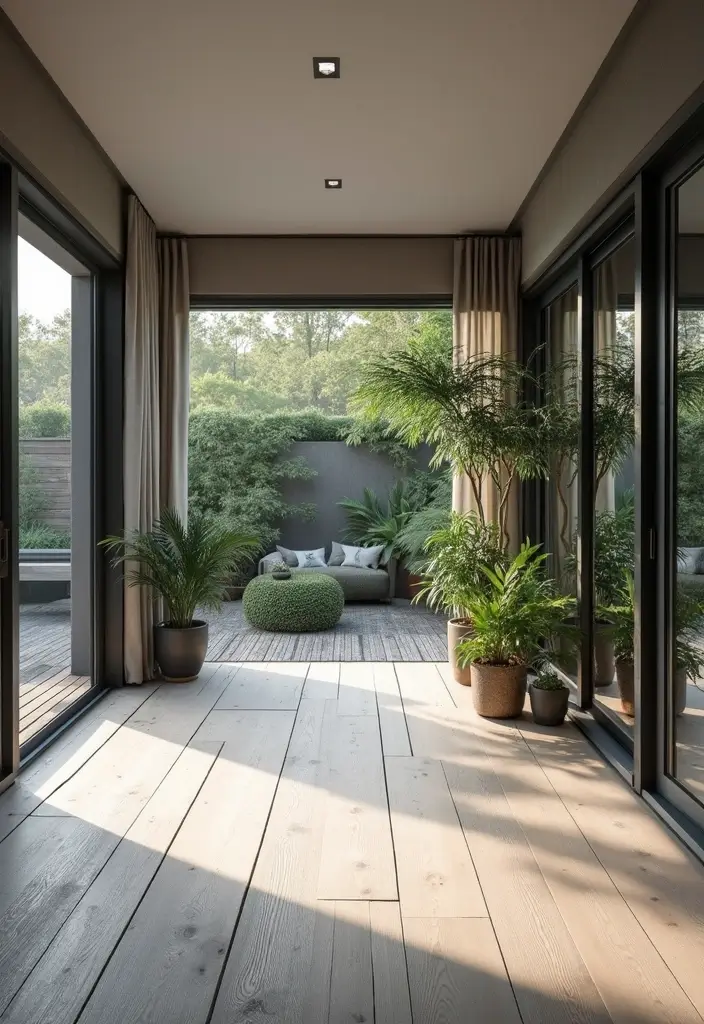 27 Grey Wood Floors Living Room Ideas That Feel Neutral and Polished - 24. Indoor-Outdoor Transition