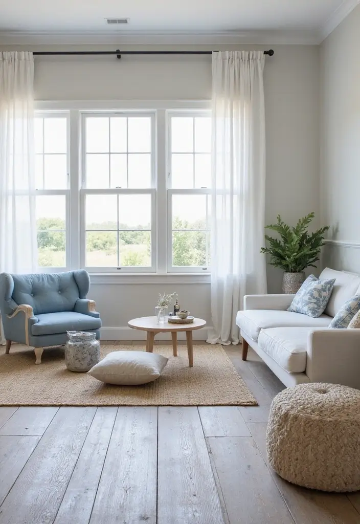 27 Grey Wood Floors Living Room Ideas That Feel Neutral and Polished - 5. Coastal Vibes