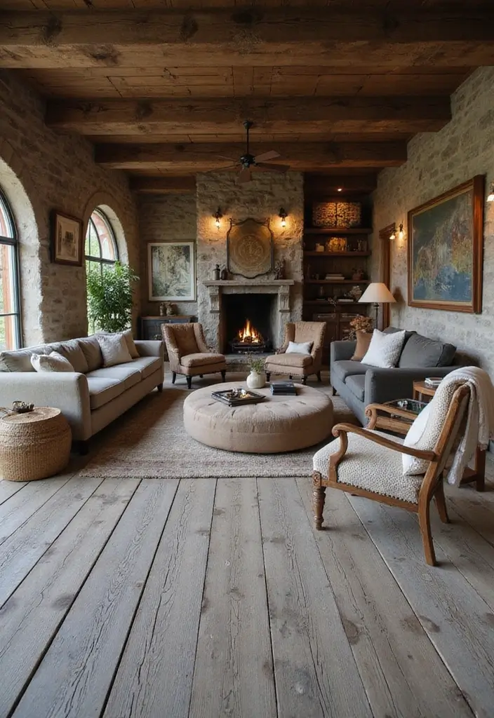 27 Grey Wooden Flooring Living Room Ideas That Add Depth and Texture - 2. Cozy Rustic Charm