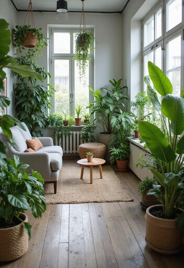 27 Grey Wooden Flooring Living Room Ideas That Add Depth and Texture - 25. Urban Jungle