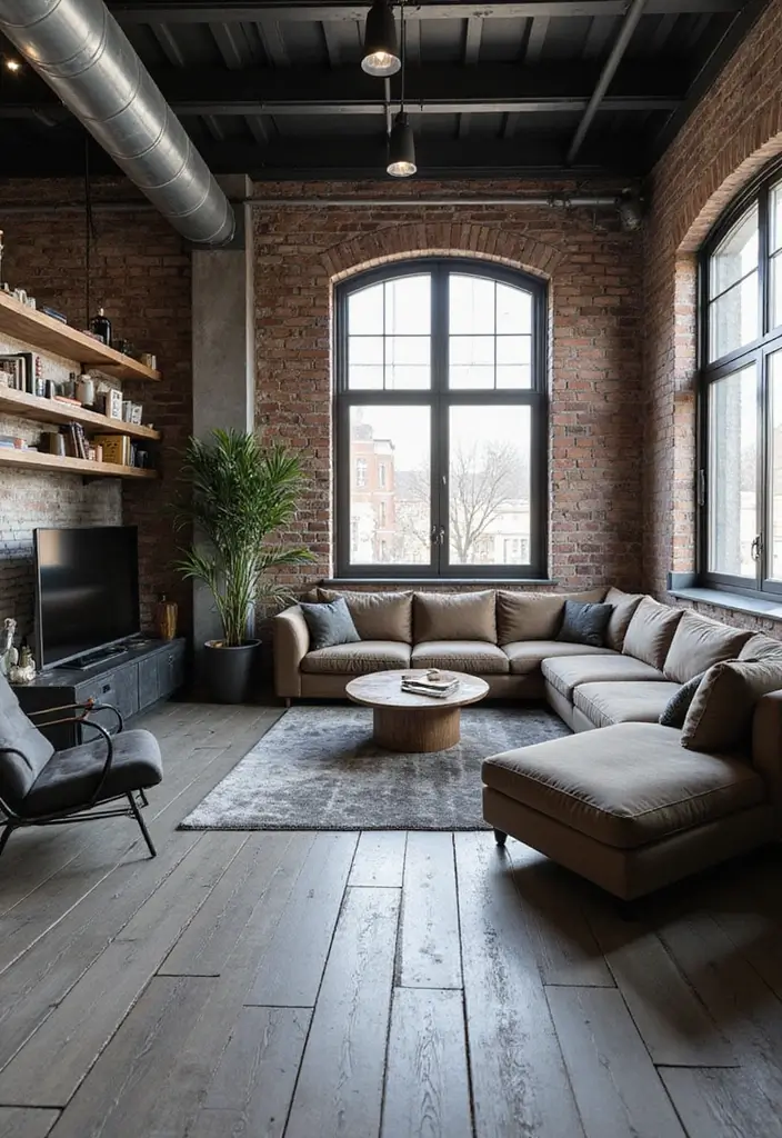 27 Grey Wooden Flooring Living Room Ideas That Add Depth and Texture - 3. Industrial Edge