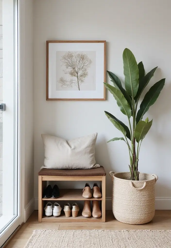 27 Korean Living Room Ideas That Feel Minimal and Serene - 15. Neutral Footwear Solutions