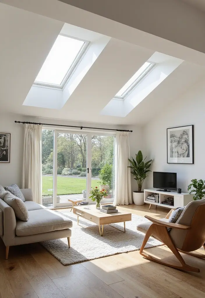 27 Living Room Ceiling Design Modern Ideas That Feel Sleek and Stylish - 16. Skylights for Natural Light