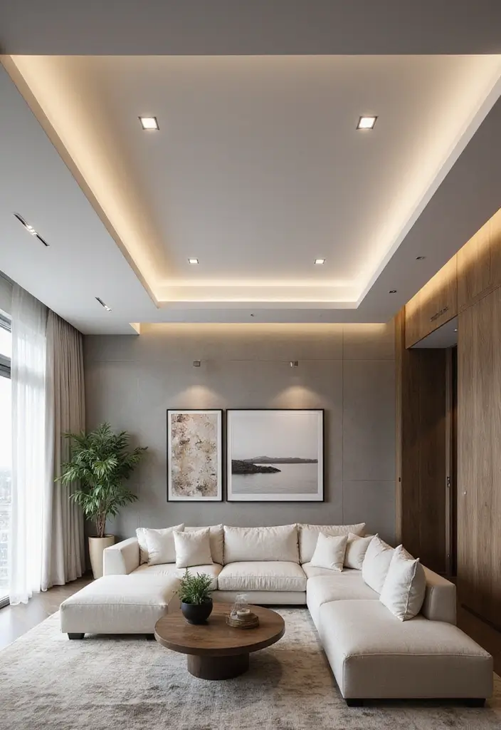27 Living Room Ceiling Design Modern Ideas That Feel Sleek and Stylish - 18. Suspended Ceiling Panels