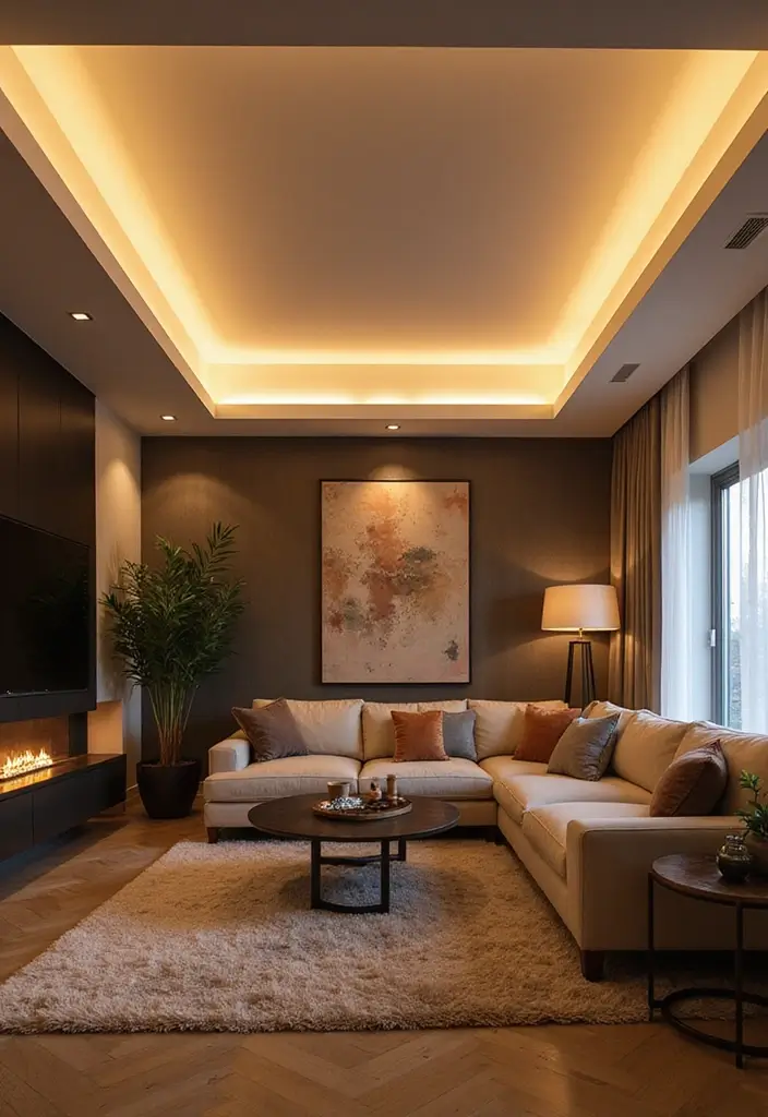 27 Living Room Ceiling Design Modern Ideas That Feel Sleek and Stylish - 19. Backlit Ceilings