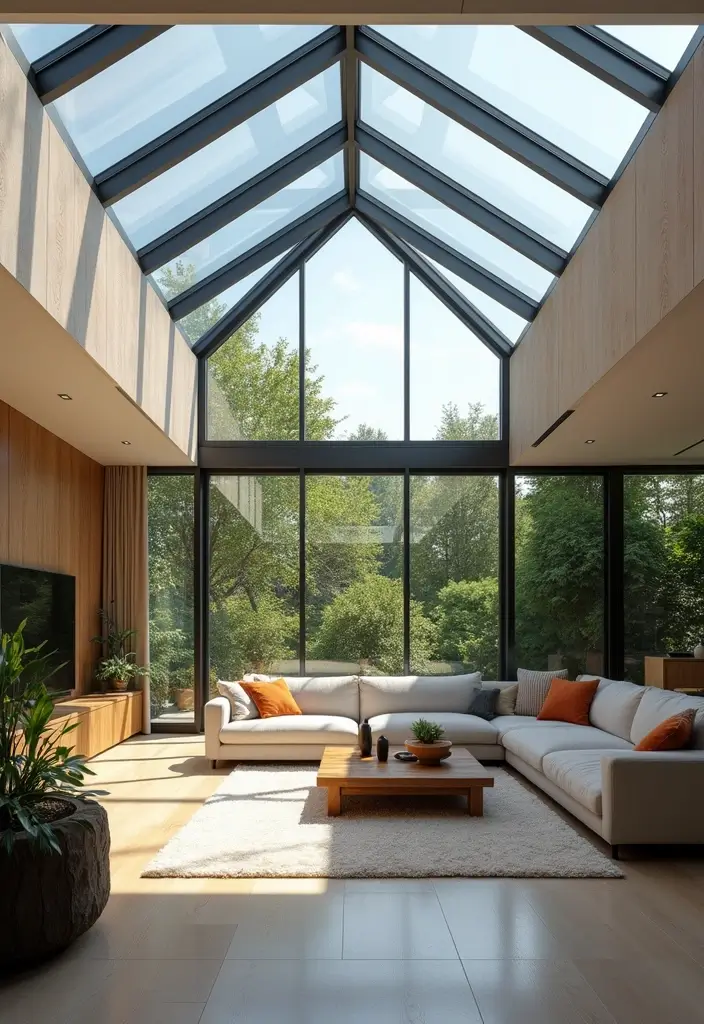 27 Living Room Ceiling Design Modern Ideas That Feel Sleek and Stylish - 22. Glass Ceiling Panels