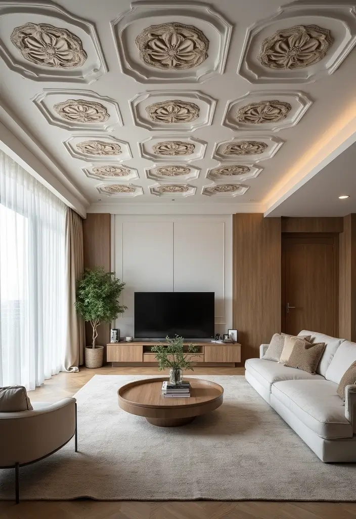 27 Living Room Ceiling Design Modern Ideas That Feel Sleek and Stylish - 24. Ceiling Tiles