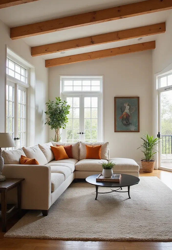 27 Living Room Ceiling Design Modern Ideas That Feel Sleek and Stylish - 7. Painted Beams