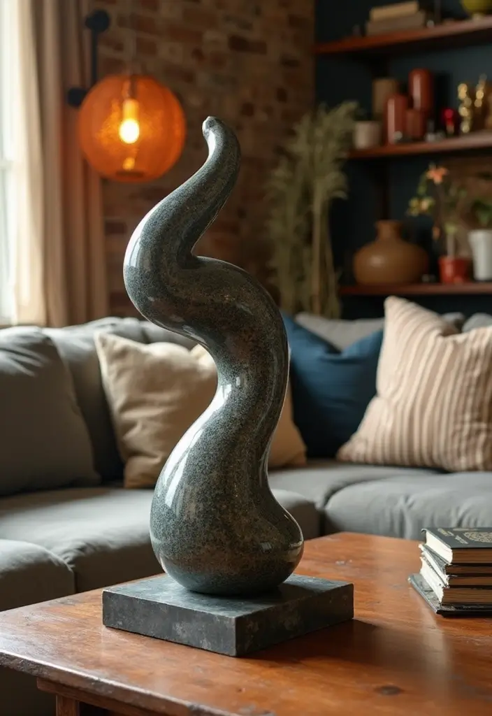 27 Living Room Centerpiece Ideas That Anchor the Space - 12. Artistic Sculpture as Focal Point