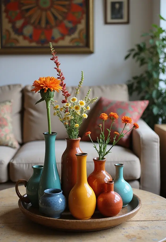 27 Living Room Centerpiece Ideas That Anchor the Space - 13. Colorful Ceramic Vases