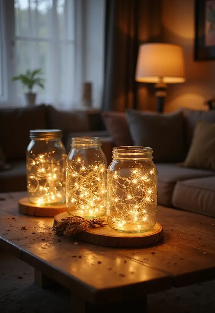 27 Living Room Centerpiece Ideas That Anchor the Space - 16. Enchanted Fairy Lights in Jars
