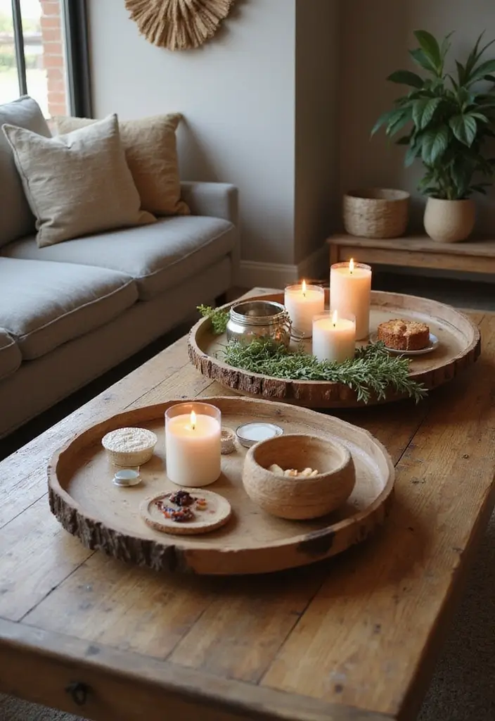 27 Living Room Centerpiece Ideas That Anchor the Space - 18. Layered Wooden Trays