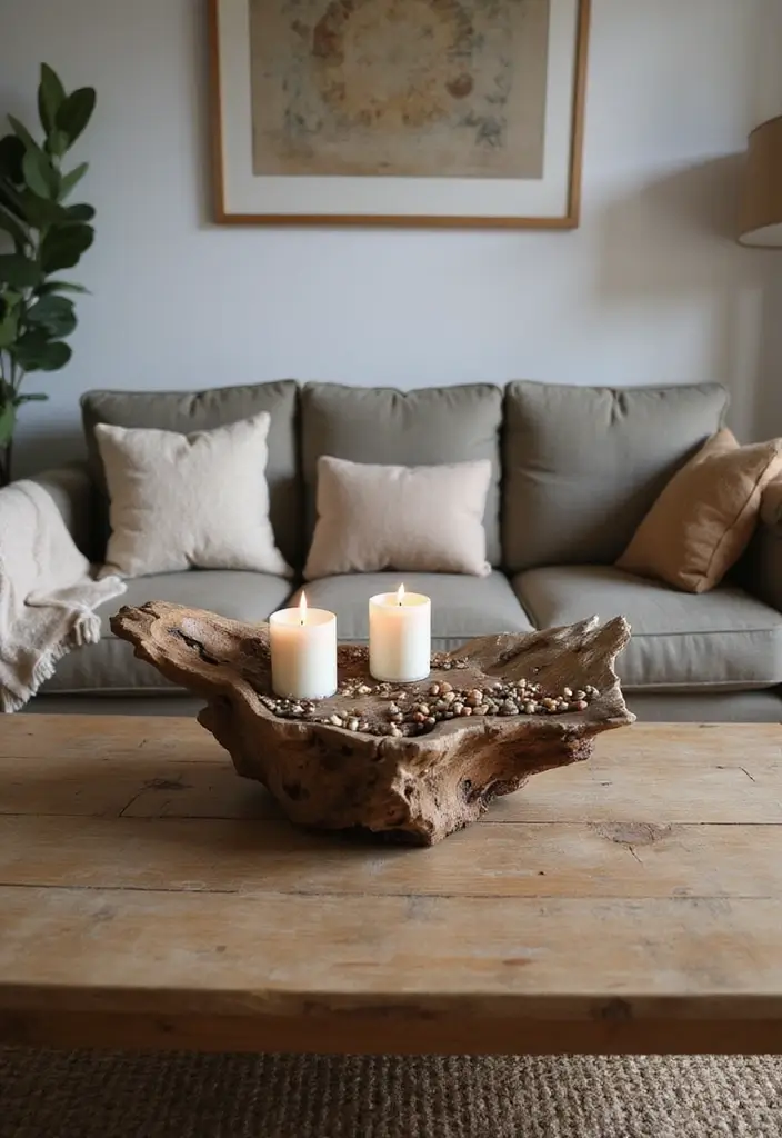 27 Living Room Centerpiece Ideas That Anchor the Space - 4. Natural Driftwood Table Centerpiece