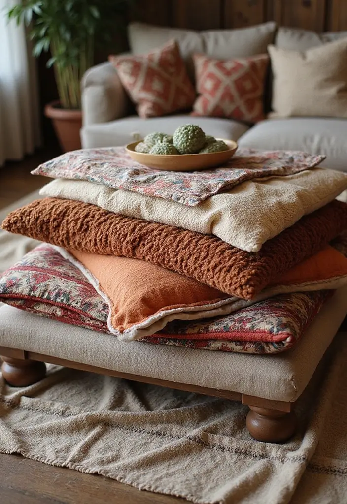 27 Living Room Centerpiece Ideas That Anchor the Space - 9. Layered Textiles and Cushions