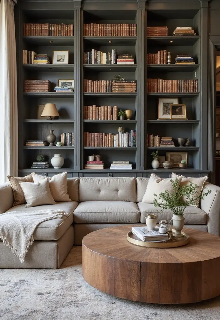 27 Living Room Classic Luxury Ideas That Feel Elegant and High End - 17. Stylish Bookshelves