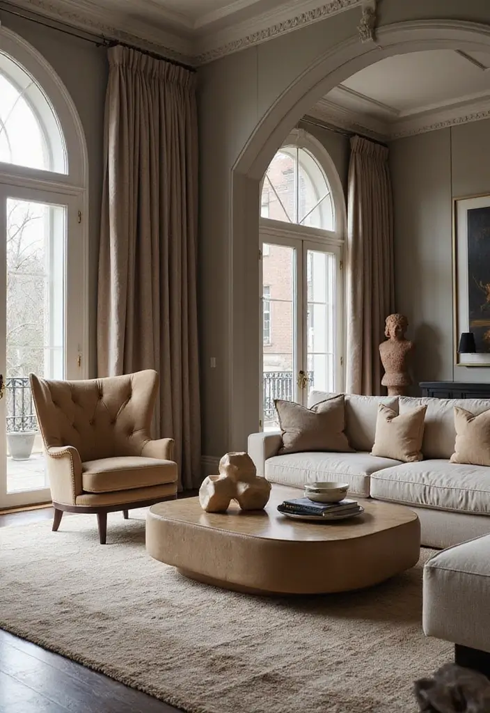 27 Living Room Classic Luxury Ideas That Feel Elegant and High End - 22. Artistic Sculptural Pieces