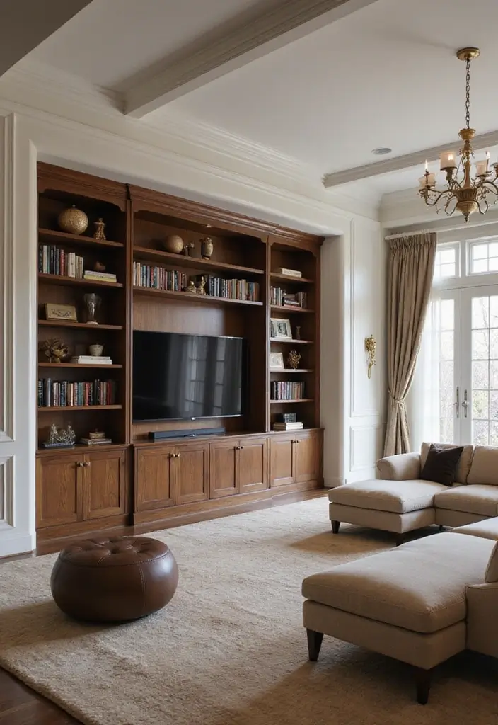 27 Living Room Classic Luxury Ideas That Feel Elegant and High End - 25. Custom Built-Ins