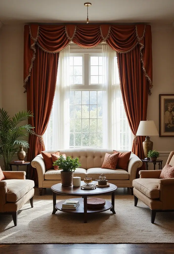 27 Living Room Classic Luxury Ideas That Feel Elegant and High End - 6. Elegant Window Treatments