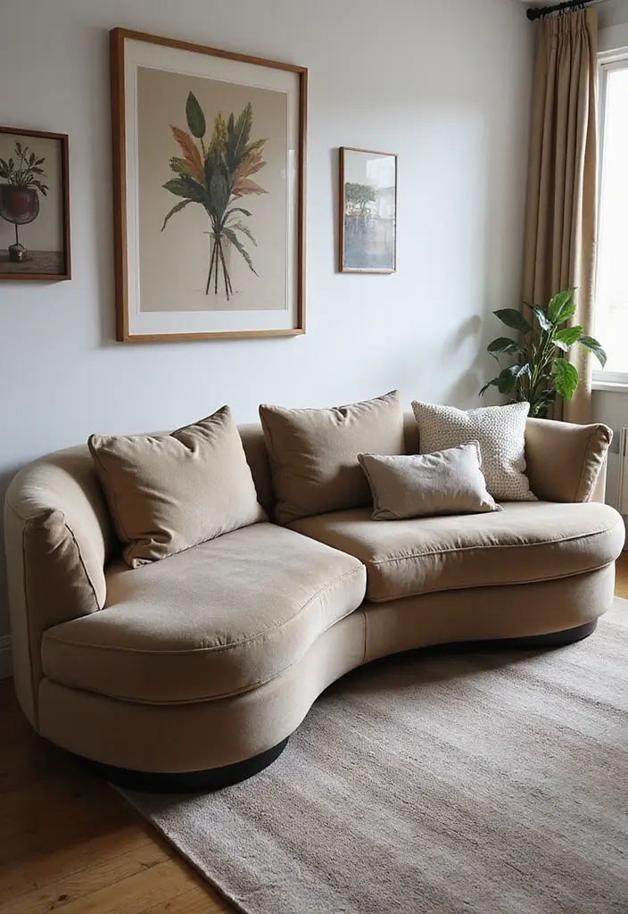 27 Living Room Sofa Design Small Spaces That Save Space Beautifully - 10. Curved Sofas