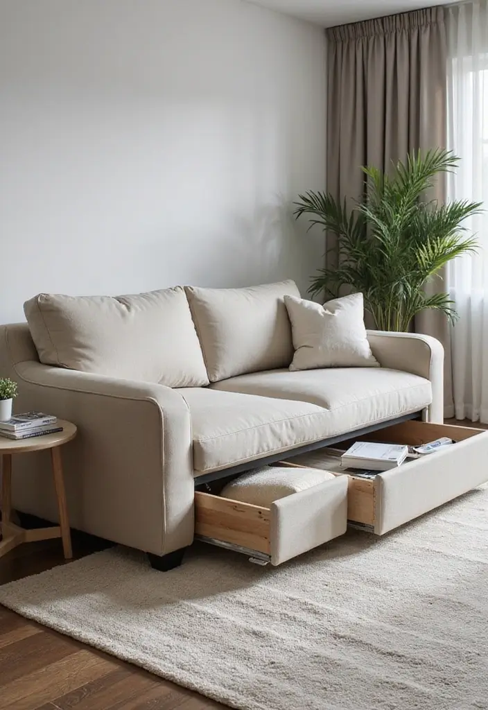 27 Living Room Sofa Design Small Spaces That Save Space Beautifully - 14. Sofa Beds with Storage