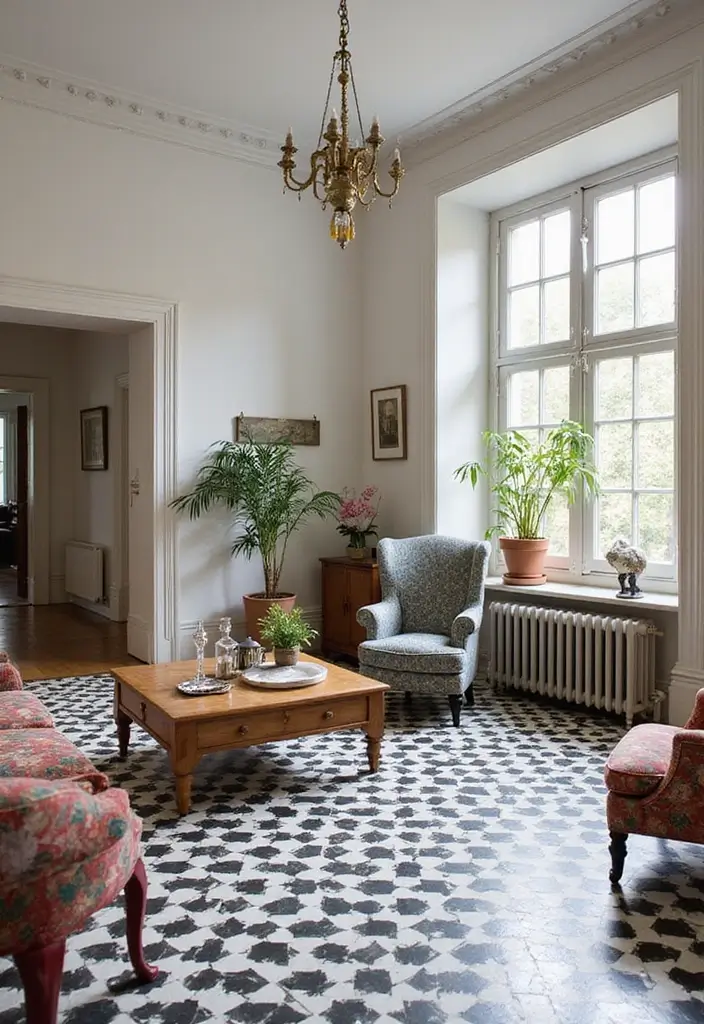 27 Living Room Tile Floor Ideas That Feel Sleek and Durable - 21. Classic Black and White Tiles