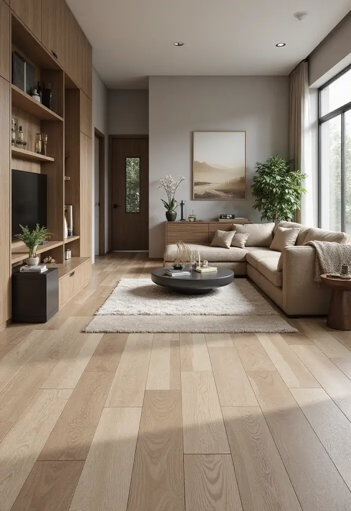 27 Living Room Tile Floor Ideas That Feel Sleek and Durable - 4. Porcelain Tiles with a Wood Look