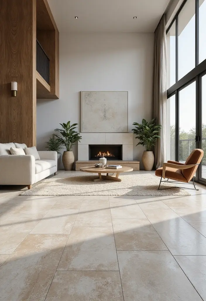 27 Living Room Tile Floor Ideas That Feel Sleek and Durable - 5. Natural Stone Tiles