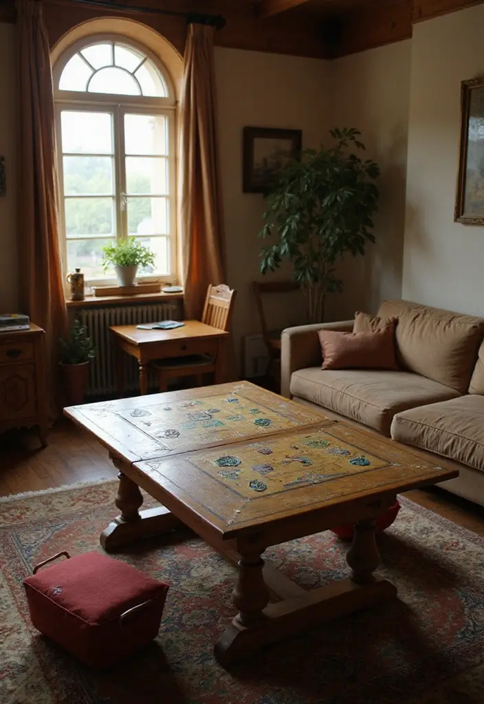 27 Living Room Vintage Ideas That Add Character and Charm - 12. Vintage Game Tables