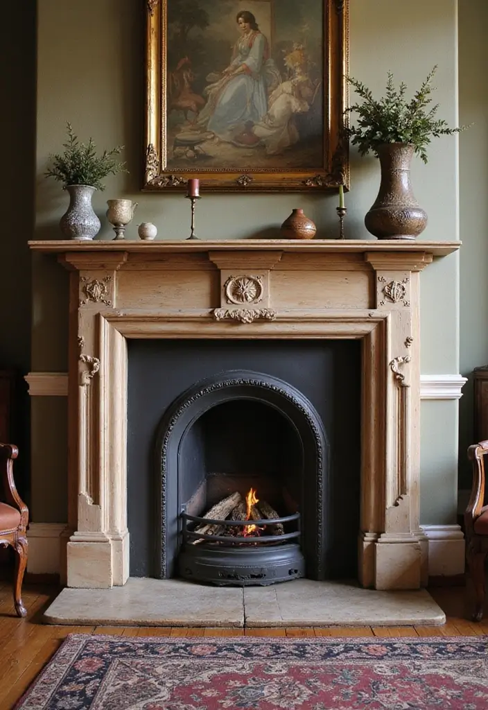 27 Living Room Vintage Ideas That Add Character and Charm - 20. Vintage Style Fireplaces