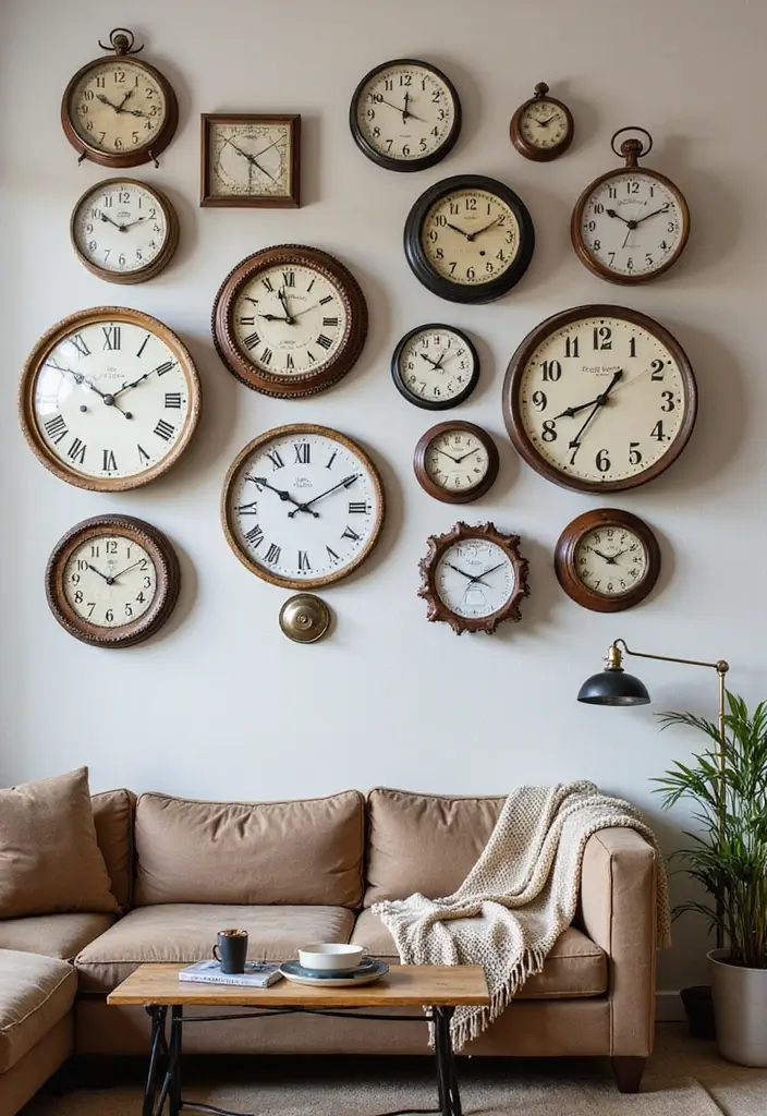 27 Living Room Vintage Ideas That Add Character and Charm - 25. Vintage Wall Clock Gallery