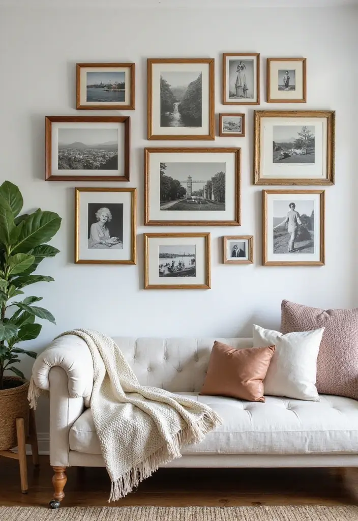 27 Living Room Vintage Ideas That Add Character and Charm - 6. Gallery Wall of Vintage Finds