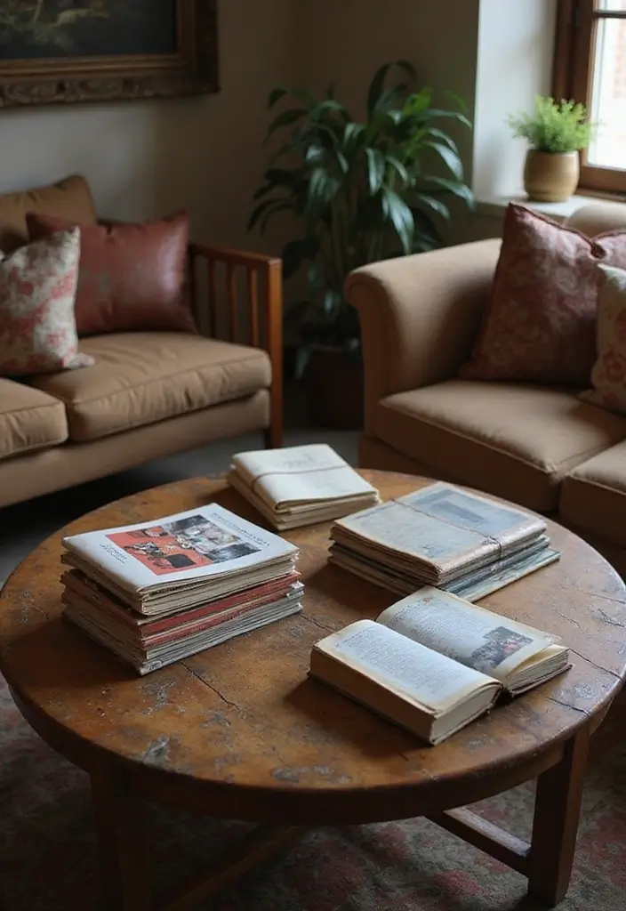 27 Living Room Vintage Ideas That Add Character and Charm - 9. Vintage Books and Magazines