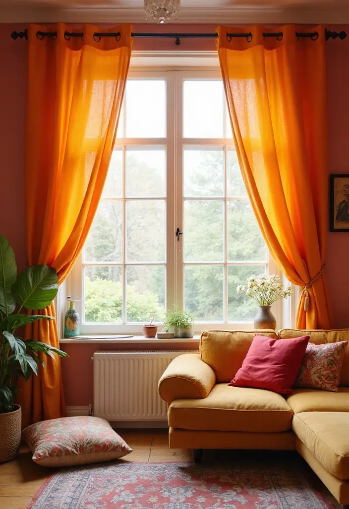 27 Mexican Interior Design Living Room Ideas That Feel Vibrant and Colorful - 10. Brightly Colored Curtains