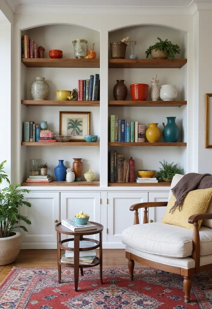 27 Mexican Interior Design Living Room Ideas That Feel Vibrant and Colorful - 17. Open Shelving