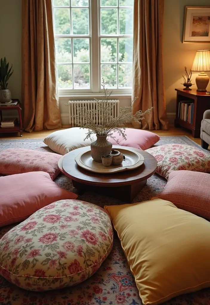 27 Mexican Interior Design Living Room Ideas That Feel Vibrant and Colorful - 9. Large Floor Cushions